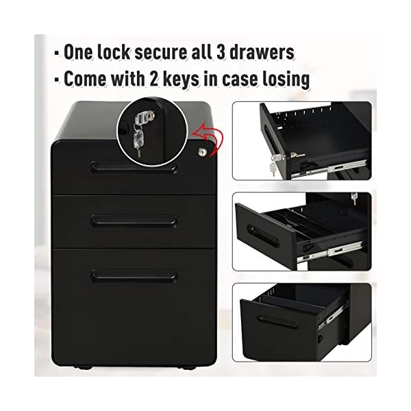 Vinsetto Fully Assembled 3-Drawer Mobile File Cabinet Lockable All-Metal Rolling Vertical File Cabinet - Image 5