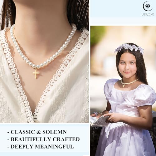 UPROMI Baptism/First Communion Gifts for Girls Pearl Cross Necklace4