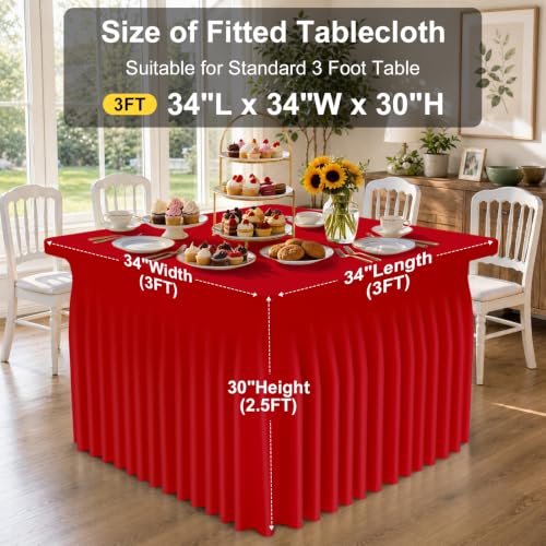 Image of Smiry Spandex Elastic Fitted Table Cloth Skirt for 3FT Square Table | Stretch Washable Table Cloth, Banquet Table Cover for Wedding, Party, Indoor & Trade Shows, (Red, 34Lx34Wx30H)