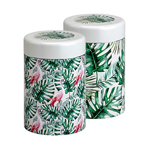EigenArt Case Series Storage Tea Canister Set Jungle Leaf and Flamingo 125 GR 44 Oz
