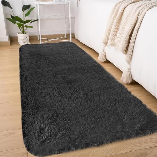 Treeboy Modern Grey Area Rug 60x120cm - Washable Anti-Slip Extra Large Shaggy Soft Carpet Mat for Living Room, Bedroom, Kids - Fluffy Floor Mat — image 1