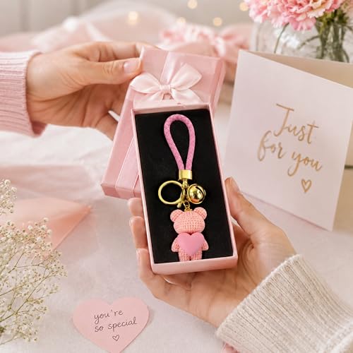Image of Storite Bunny Keychain for Women & Girls, Cute Rabbit Bag Charm with Heart Pendant, Braided Strap & Bell, Fashion Key Ring for Handbags, Backpacks & Car Keys