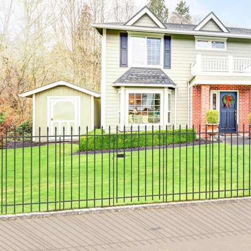 FOREHOGAR Metal Garden Fence with Gate 36 in H x 10 ft L, 1 Gate + 4 Panels Border Fence Panels Animal Barrier for Dogs, No Dig Garden Fencing for Yard Patio Flower Bed Lawn Outdoor, Black