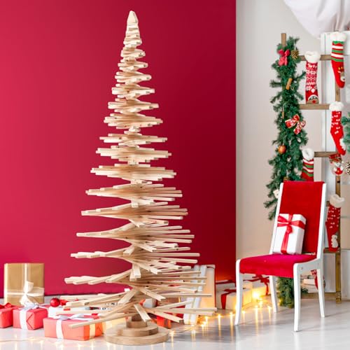 Hollowfly 5 ft Wood Christmas Tree Display Wooden Rustic Christmas