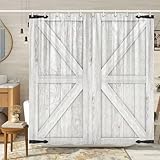 Barn Door Shower Curtain, Rustic Vintage Farmhouse Design Western Shower Curtain Country Barn Door Bath Curtains with Hooks, 72X72 Inch, Beige