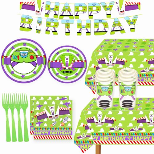 Light inspired Party Decorations Cartoon Story Birthday Party Supplies include Banner Table Cloth Forks Plate Napkins and Cups for Game 1st 2nd 3rd 4th 10th Bday Decor Purple