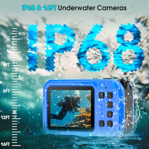 Image of 4K Underwater Camera, 64MP 16FT Waterproof Digital Camera with 16GB Card, Autofocus Floatable Waterproof Camera with IPS HD Screen, 16X Digital Zoom, Fill Light, for Snorkeling, Surfing, Swimming