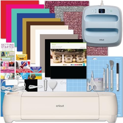 Cricut Explore 4 with Easy Press 3 Machine and Iron-On Combo Bundle - Craft Cutting Machine and Heat Press Combo, Cricut Machine Kit for Beginners and Gifts, DIY Apparel and Tote Bags, HTV Materials
