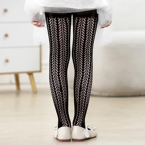 Image of Zando Girls Lace Tights Heart Butterfly Rose Patterned Fishnet Stockings for Toddler Girl Hollow Pantyhose 1T-12 Years