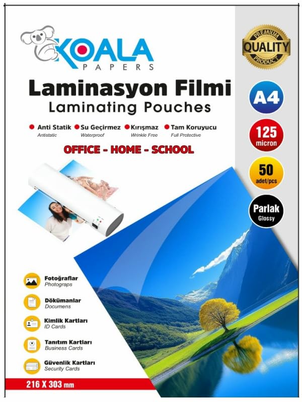 Koala Papers A4 Boyut Laminasyon Kaplama Filmi 125 micron 50'lü Paket