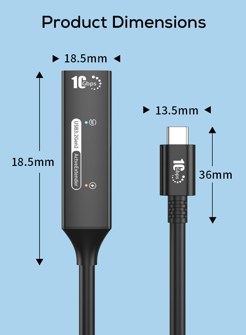 USB-C Active Extension Cable 10m USB 3.2 Gen 2 10Gbit/s Double Shielding Aluminum Housing Black