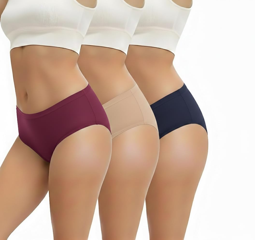 dezmo Women Seamless Panty Pack of 3 Mid Rise Bikini Briefs No Visible Panty Line Stretchable Soft T Shirt Panties for Women Multicolor Underwear Combo-picture-35