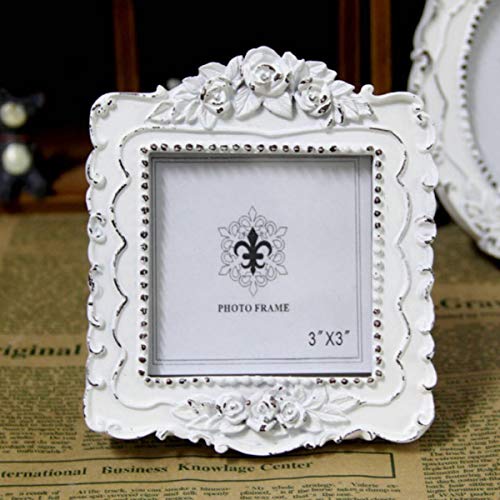 AMHOME Picture Frame 3x3 Square European Style Resin Frame Creativity Design（Milky white）.Front Window Opening 2.6x2.6 inches.