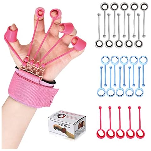 Suertree Finger Exerciser 10Lb +20Lb +40Lb, Hand Strengthener Finger Resistance Band Guitar Finger Stretcher Hand Yoga Equipment, Finger Extensor Strengthener for Finger Resistance Stretching Rehabilitation Cover