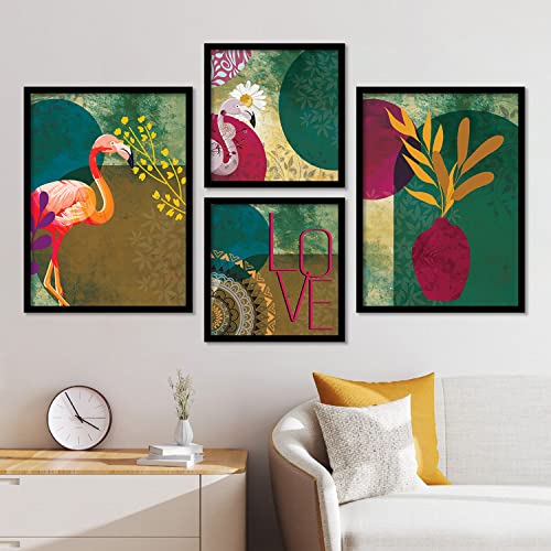 Image of KOTART Paintings Set of 4 Framed Paintings for Wall Decoration, Bedroom - Framed Wall Posters /Paintings for Living Room with Frame - Big Size Wall Paintings /Wall Hanging (Black) (Art 1, Small (10x13 or 10x10 inch))