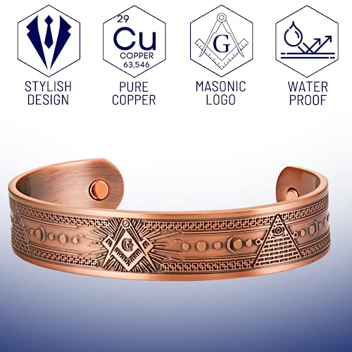 MasonicMan Masonic Men's Pure Copper Adjustable Bracelet Bangle (Copper)4