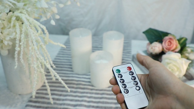 Image of White Glass Flameless Candles Remote Timer Wedding Decor Set of 3 | White Sandblasted Glass, Warm White LED Glow, Real Wax, 10 Key Remote, 2 4 6 8 Hour Timer, 3 Sizes