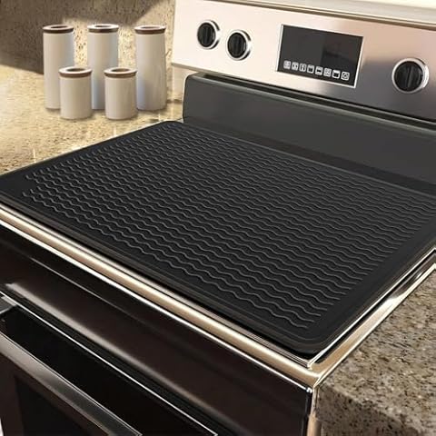 Stove Top Covers for Electric Stove Silicone Stove Top Protector Extra Large 28 x 20 inch glass top stove cover protector, Heat Resistant Glass Cooktop Cover,Foldable Dish Drying Mat for Kitchen-Black Cover