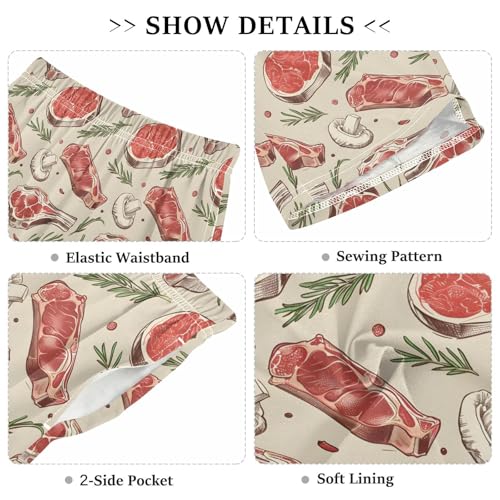 ALAZA Steak Mushroom Pajama Shorts Elastic Waist Casual Sleep Shorts with Pockets Size 6-143