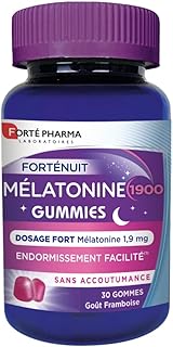 Forté Pharma - Mélatonine 1900 Gummies sommeil - Melatonine 1,9 mg a macher - Complement Alimentaire Sommeil Adulte, Endormissement facilité, Décalage horaire, douce nuit - 30 gommes, 1/soir