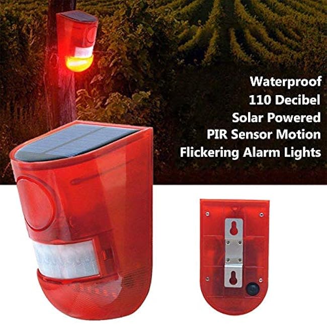Solar Security Light Alarm,2Pack IP65 Waterproof PIR LED Motion Sensor Flashing Light Lamp,Built in Battery,Energy Saving Warning 110dB Loud Siren Solar Light for Flashing Outdoor(Size:2Pack)