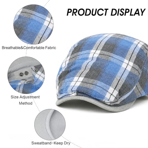 Image of 3Pcs Men's Newsboy Caps Cotton Cooling Hat Adjustable Flat Cap for Men