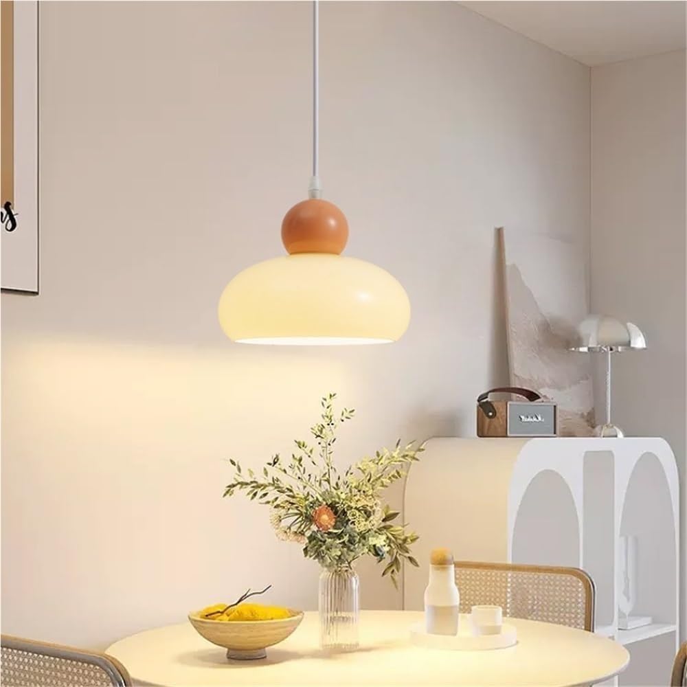 Cream Color Glass Lampshade Pendant Light with E26/E27 Iron Art Base Pendant Lamp 7.8in Bedroom Decorative Hanging Light