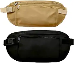 Cinto de viagem para dinheiro, dois pacotes de porta-passaportes finos com bloqueio de RFID, pacotes de cintura antirroubo para guardar dinheiro, cartões de crédito sob roupas com fivela ajustável
