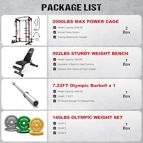 Image of JELENS C21 Power Cage, 2000LBS Multi-Function Power Rack with Independent Dual Pulley System, All-in-One Squat Rack for Cable Crossover, Home Gym Workout Machine