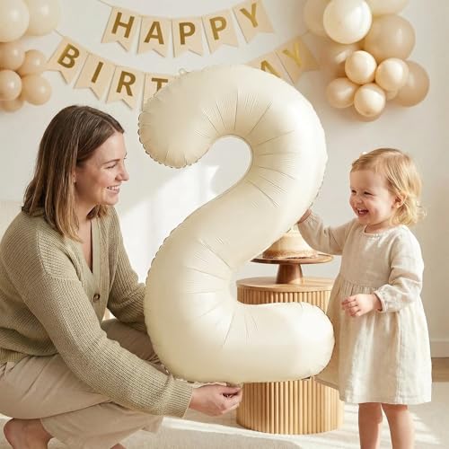 Image of Number Balloons for Birthday Decorations - 40 Inch Large Party Balloons 2, Cream Foil Number Balloons for Boys Girls, Balloons for Party Supplies