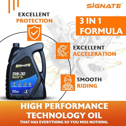 Image of Signate 5W30 Car Engine Oil for Petrol, CNG and Diesel Car 5L, Synthetic Engine Oil for Cars, Anti-Wear Car Engine Oil for Reduced Maintenance Cost, 5L