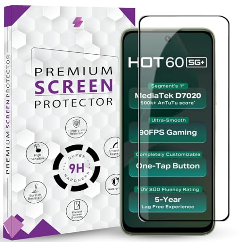 Image of Premium Tempered Glass Screen Protector Guard For infinix Hot 60 5G (6.7 Inch, Pack of 1) | Edge to Edge Coverage With Easy to installation kit
