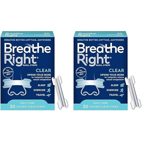 Breathe Right Original Nasal Strips | Clear | Sm/Med | for Sensitive Skin| Drug-Free Snoring Solution & Nasal Congestion Relief Caused by Colds & Allergies | 30 ct (Packaging May Vary) (Pack of 2) Cover