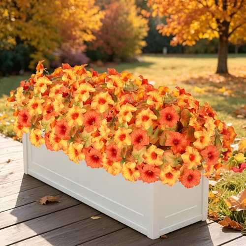 Image of Artificial Fall Flowers for Outdoors, Faux Petunias Autumn Decoration, Fake Flowers Plants UV Resistant Look Real Silk Flowers for Outside Planter Front Door Porch Patio Yard (6, Orange-Yellow)