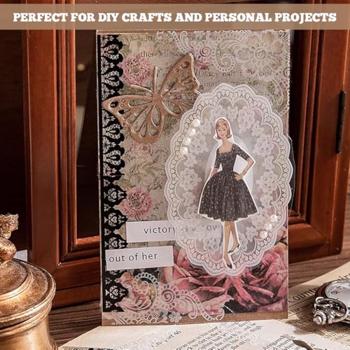 Image of HASTHIP 120 PCS Lace Scrapbook Paper Stickers - 60 Styles Vintage Scrapbooking Sticker Papers Decorative Papers Journaling Supplies for Junk Journal Crafts Scrapbook