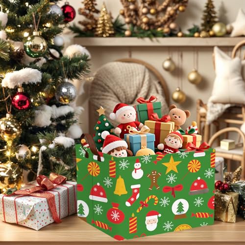 Image of Empty Large Christmas Basket for Gifts Women Collapsible Storage Bin Kids Toy Box Holiday Decor (Snowflake Green)