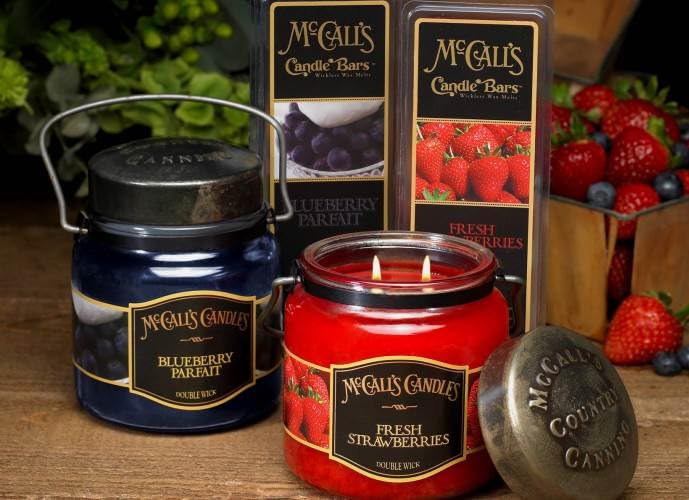 Image of McCall's Candles | Peach Tea | 16 oz Two-Wick Scented Candle | USA-Poured | Vintage Rustic Jar with Carrying Handle | Black Tea, Peach & Lemon Zest Fragrance