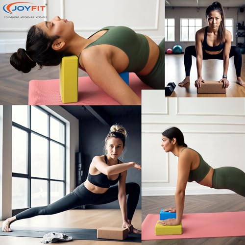 Image of JoyFit Yoga Blocks Set of 2 with Yoga Belt | High-Density EVA Foam Yoga Bricks for Stretching, Balance & Support | Soft Non-Slip Surface (9x6x3 inch)