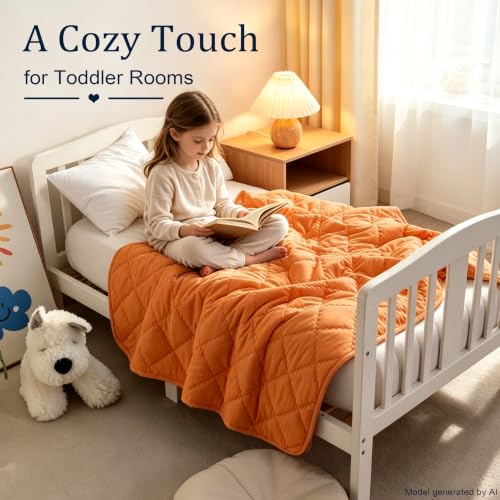 Image of BEDSUM Toddler Quilt 43x60, Microfiber Kids Quilt Toddler Bed, Orange | Lightweight Soft Comfort for Toddler Beds, Daycare, Preschool Naps, Boys Girls, Machine Washable All Season Toddler Comforter