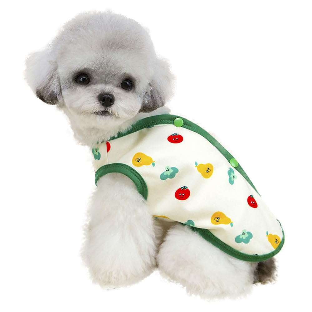 Kaiyatxly ペット服 犬服 Tシャツ 春夏 袖なし 背中開き 犬の服 タンクトップ 柔らかい ペットウェア ドッグウェア 可愛い トマト柄 ベスト パジャマ カップ ル服 犬猫洋服 小中型犬服 (M，ベージュ)