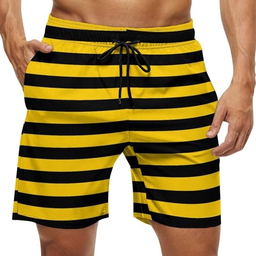 Bee Yellow Black Stripes Men's Swim Trunks Quick Dry Bathing Suit Swimming Shorts Beach Swimwear