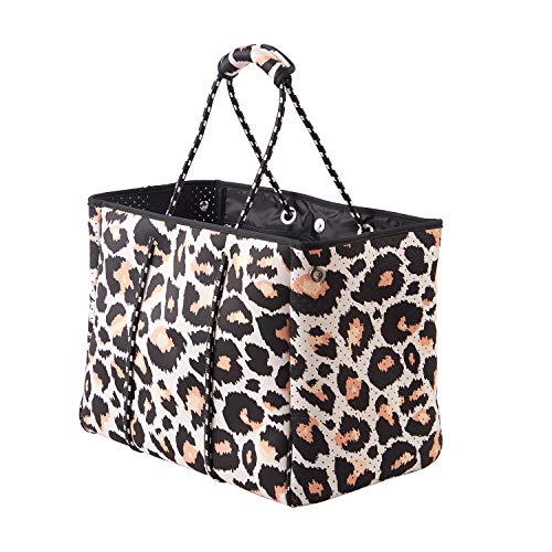 Beach Bag,Large Neoprene Beach Bag,Waterproof Shoulder Beach Bagï¼ŒMultipurpose Beach Bag Tote for Travel Beach Gym Swimming(L,Leopard)
