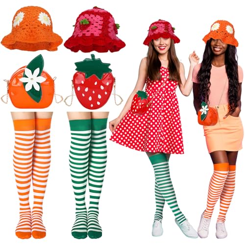 Maiteenly 6 Stück Halloween Erdbeerkuchen und Orange Blume Kostüm Zubehör Sets Süße Früchte Erdbeere und Orange Thema Kostüm Klassische Comicfiguren für Halloween BFF Sis Outfits