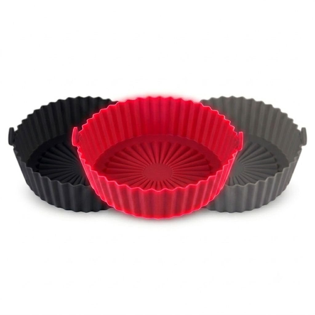 Forma de Silicone Redonda para Air Fryer Cor Sortida Vermelho Cinza e Preto com Alças