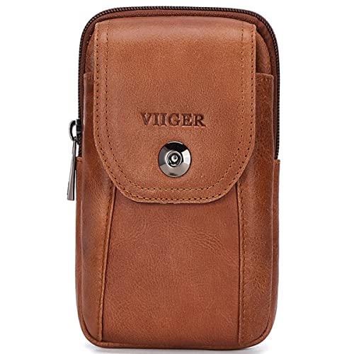 Viiger Genuine Leather Cell Phone Holster W/Magnetic Cover Belt Clip Pouch Compatible For Iphone 14 Pro Max, 13 Pro Max, 12 Pro Max With Phone Case Holder Mini Crossbody Purse Bag For Men Women,Brown #TOP7
