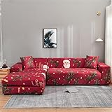 Funda de sofá de Navidad, Funda de sofá de 4 plazas, Juego de Funda de sofá Estampada de Tela elástica, Fundas de sofá para el hogar, decoración navideña