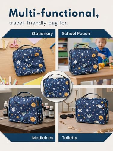 Image of Foldable Travel Kit | Multipurpose All-in-One Compact, Foldable, Durable, Lightweight, Waterproof, Bag | Travel Friendly Pouch Ideal for Diaper, Medicines & Toiletry (Outer Space Print)