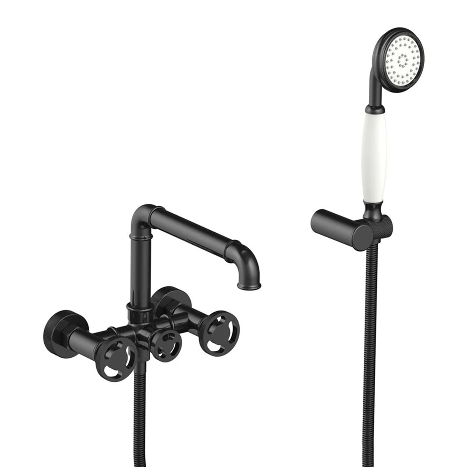 Robinet de baignoire noir avec douchette à main et bec grand débit
