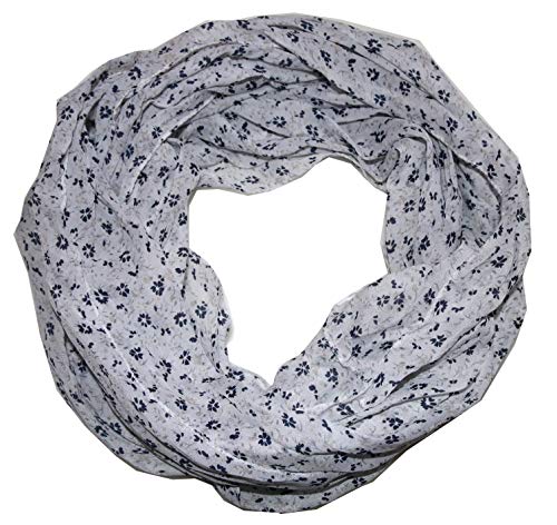 Blumen Damen Loop Schal aus Seide & Baumwolle/Seidenschal (Blümchen weiß)