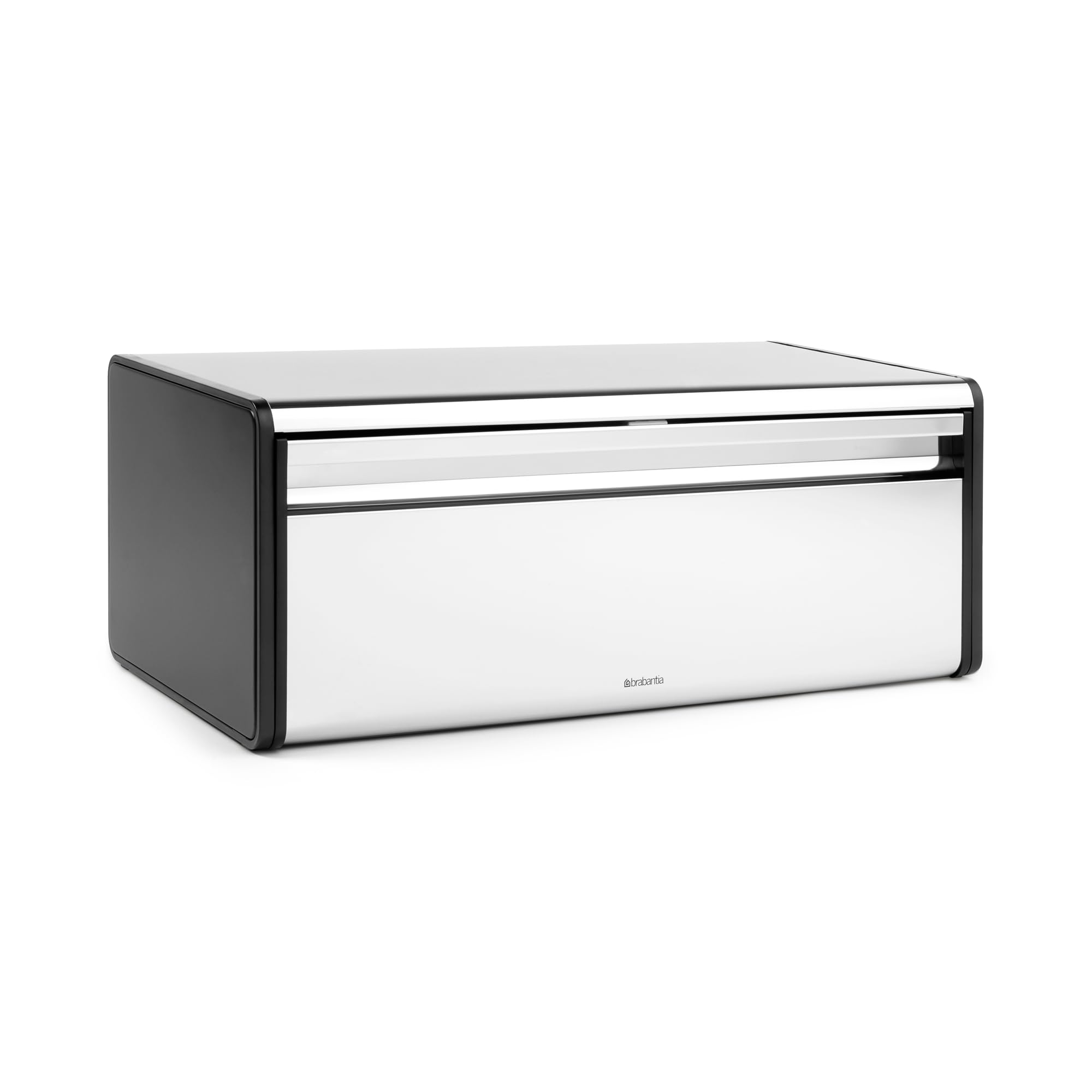 Brabantia Panera Fall Front - Caja grande para pan, bagels, panecillos - Diseño que ahorra espacio con parte superior plana - Brilliant Steel